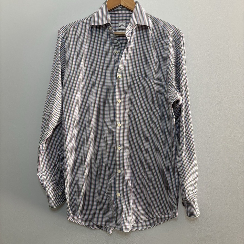 Peter Millar Long Sleeve Dress Shirt Men's M Plaid 100% Cotton Multicolor Cream - Picture 2 of 11